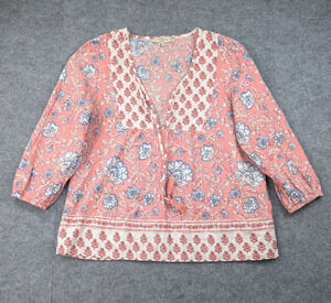 Casa Cabana Blouse Womens Large Peasant Cottage Coastal Cowgirl Boho Cotton